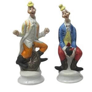 Pair Vintage Seymour Mann Hand Painted Porcelain Bisque Circus Clown Figurines